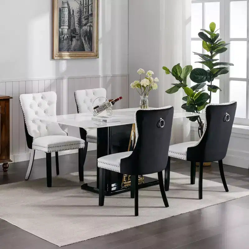 TUYOHW Lot de 2 chaises de salle à manger capitonnées bicolores, chaises d'appoint modernes avec clous décoratifs pour salle à manger et cuisine, revêtement en PU et velours, décoration intérieure