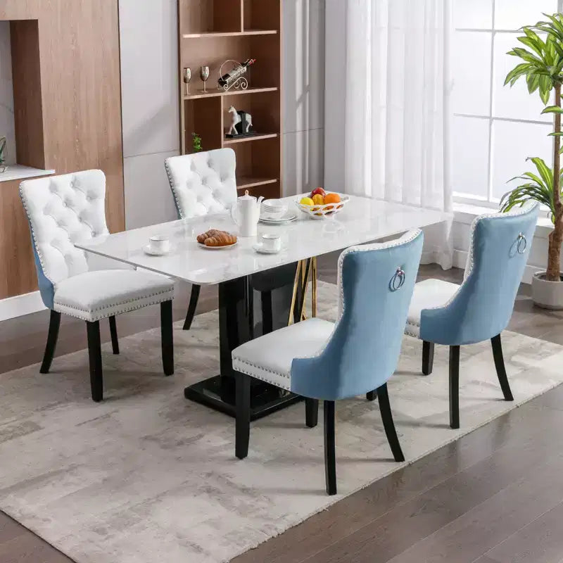 TUYOHW Lot de 2 chaises de salle à manger capitonnées bicolores, chaises d'appoint modernes avec clous décoratifs pour salle à manger et cuisine, revêtement en PU et velours, décoration intérieure