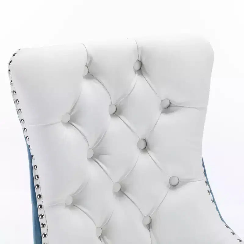 TUYOHW Lot de 2 chaises de salle à manger capitonnées bicolores, chaises d'appoint modernes avec clous décoratifs pour salle à manger et cuisine, revêtement en PU et velours, décoration intérieure