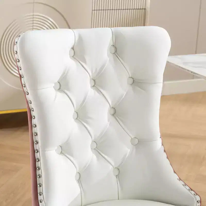 TUYOHW Lot de 2 chaises de salle à manger capitonnées bicolores, chaises d'appoint modernes avec clous décoratifs pour salle à manger et cuisine, revêtement en PU et velours, décoration intérieure