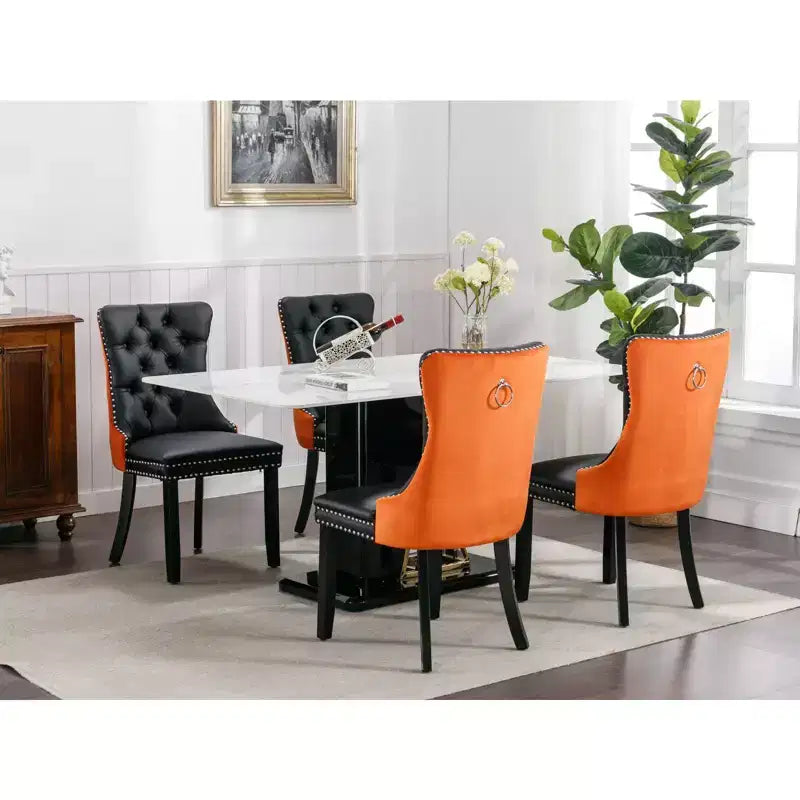 TUYOHW Lot de 2 chaises de salle à manger capitonnées bicolores, chaises d'appoint modernes avec clous décoratifs pour salle à manger et cuisine, revêtement en PU et velours, décoration intérieure