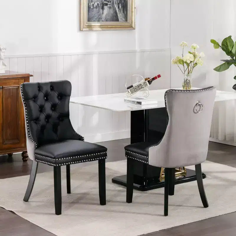 TUYOHW Lot de 2 chaises de salle à manger capitonnées bicolores, chaises d'appoint modernes avec clous décoratifs pour salle à manger et cuisine, revêtement en PU et velours, décoration intérieure