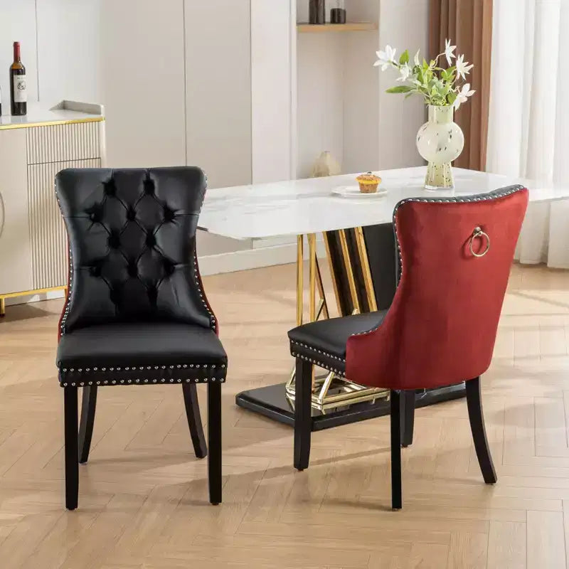 TUYOHW Lot de 2 chaises de salle à manger capitonnées bicolores, chaises d'appoint modernes avec clous décoratifs pour salle à manger et cuisine, revêtement en PU et velours, décoration intérieure