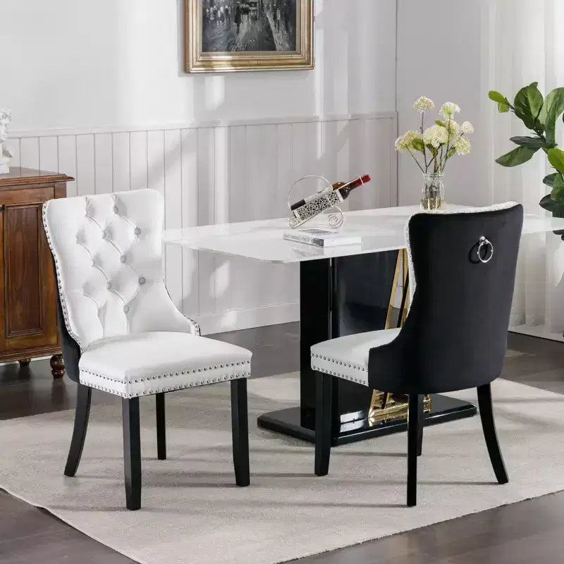 TUYOHW Lot de 2 chaises de salle à manger capitonnées bicolores, chaises d'appoint modernes avec clous décoratifs pour salle à manger et cuisine, revêtement en PU et velours, décoration intérieure