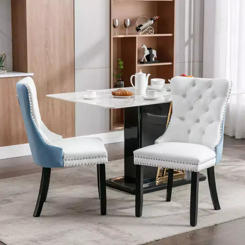 TUYOHW Lot de 2 chaises de salle à manger capitonnées bicolores, chaises d'appoint modernes avec clous décoratifs pour salle à manger et cuisine, revêtement en PU et velours, décoration intérieure