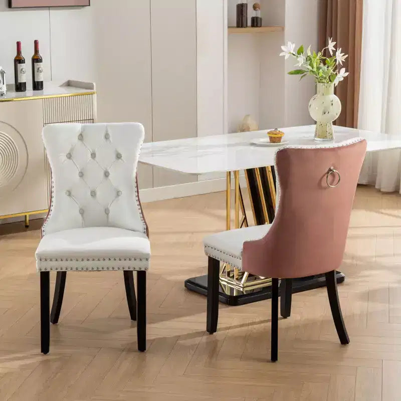 TUYOHW Lot de 2 chaises de salle à manger capitonnées bicolores, chaises d'appoint modernes avec clous décoratifs pour salle à manger et cuisine, revêtement en PU et velours, décoration intérieure