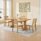 TUYOHW Lot de 2 chaises de salle à manger en rotin de style bohème, chaises d'appoint en lin rembourré doux, chaises de cuisine en bois d'hévéa massif, décoration intérieure
