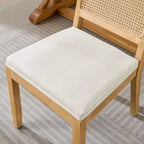 TUYOHW Lot de 2 chaises de salle à manger en rotin de style bohème, chaises d'appoint en lin rembourré doux, chaises de cuisine en bois d'hévéa massif, décoration intérieure