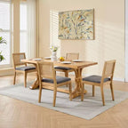 TUYOHW Lot de 2 chaises de salle à manger en rotin de style bohème, chaises d'appoint en lin rembourré doux, chaises de cuisine en bois d'hévéa massif, décoration intérieure