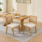 TUYOHW Lot de 2 chaises de salle à manger en rotin de style bohème, chaises d'appoint en lin rembourré doux, chaises de cuisine en bois d'hévéa massif, décoration intérieure