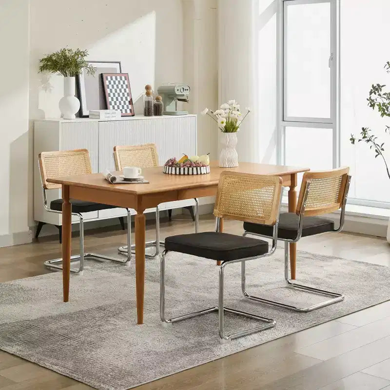 TUYOHW Lot de 2 chaises de salle à manger modernes, chaises de salle à manger en lin doux, chaises d'appoint robustes avec base chromée en acier inoxydable et dossier en rotin, capacité de 163 kg