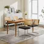 TUYOHW Lot de 2 chaises de salle à manger modernes, chaises de salle à manger en lin doux, chaises d'appoint robustes avec base chromée en acier inoxydable et dossier en rotin, capacité de 163 kg