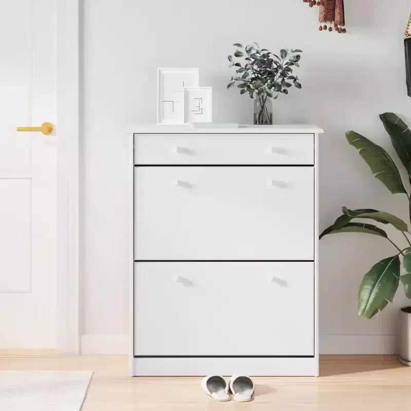 vidaXL Armoire à chaussures Blanc Bois de pin massif 77 cm x 35 cm x 96 cm