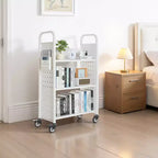 Chariot de bibliothèque roulant VEVOR, capacité de 150 kg, chariot de bibliothèque de 77 x 38 x 122 cm, étagères unilatérales en forme de L avec roues verrouillables de 7,6 cm, blanc