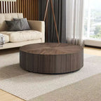 MAYEERTY 35 Inch Modern Round Coffee Table, Wood Veneer MDF Center Table for Living Room Small Space, No Assembly Required, Walnut