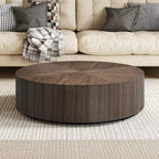 MAYEERTY Table Basse Ronde Moderne de 35 Pouces, Table Centrale en MDF avec Placage Bois pour Petit Salon, Aucun Assemblage Requis, Noyer