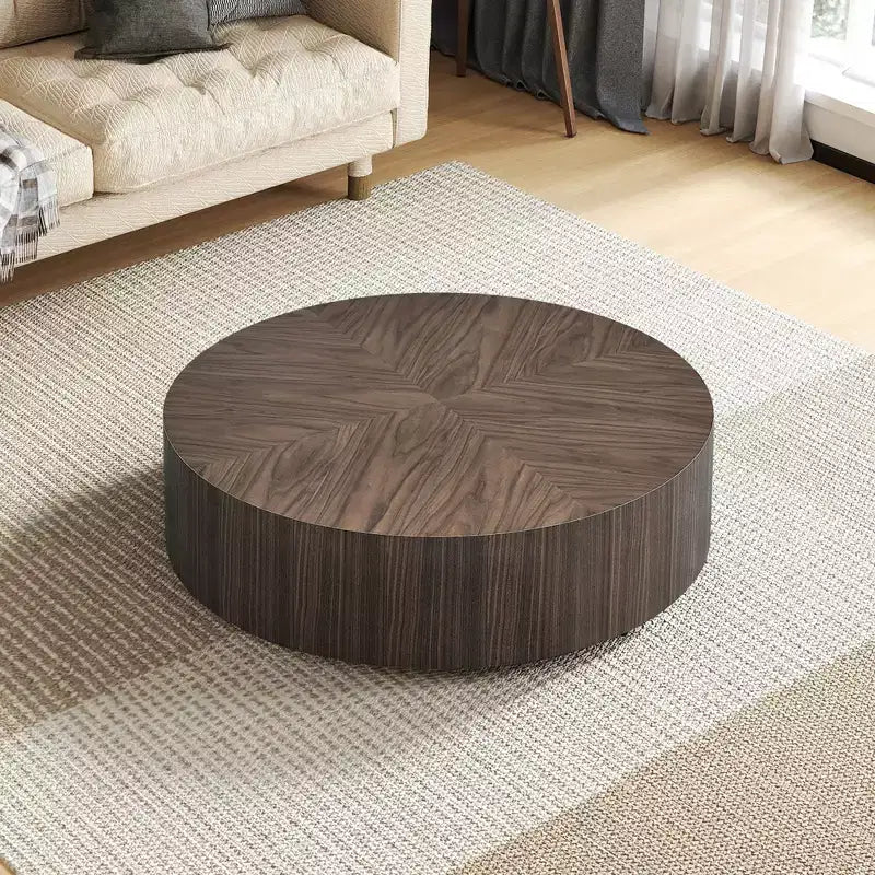 MAYEERTY Table Basse Ronde Moderne de 35 Pouces, Table Centrale en MDF avec Placage Bois pour Petit Salon, Aucun Assemblage Requis, Noyer