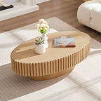 MAYEERTY 43.7 Inch Modern Oval Coffee Table, Handcrafted Center Table with Sturdy Pedestal for Living Room Bedroom Small Space