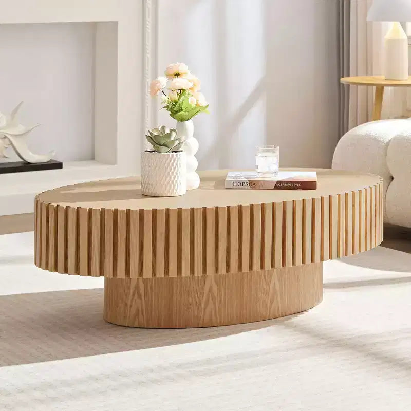MAYEERTY Table Basse Ovale Moderne de 111 cm, Table d'Appoint Faite Main avec Piètement Robuste pour Salon, Chambre, Petit Espace