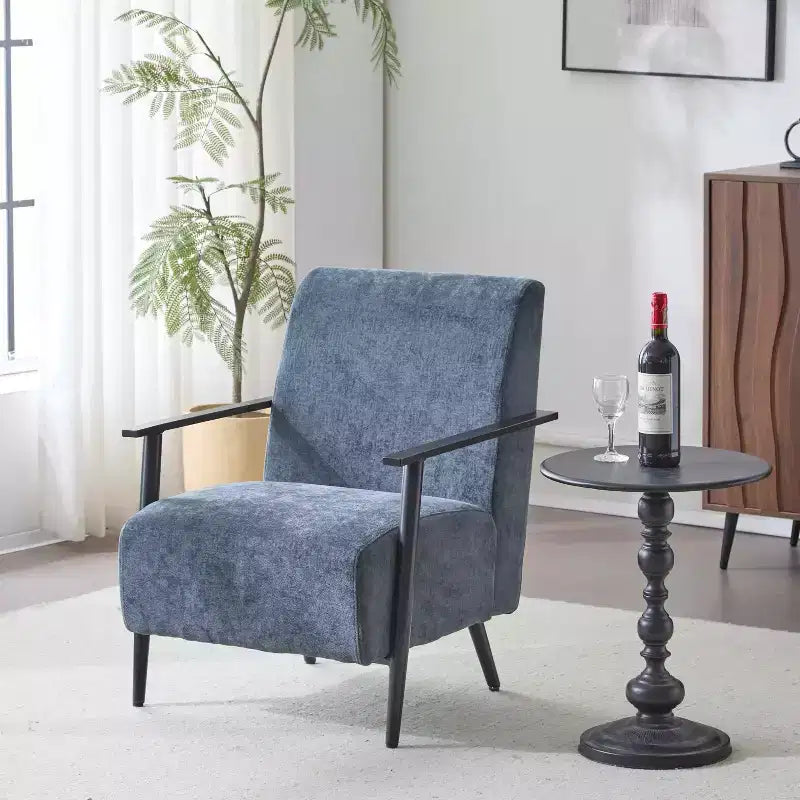 MAYEERTY Lot de 2 chaises longues modernes 67 cm, revêtement en polyester, cadre en métal robuste, coussins confortables, salon, chambre, bureau, gris bleu
