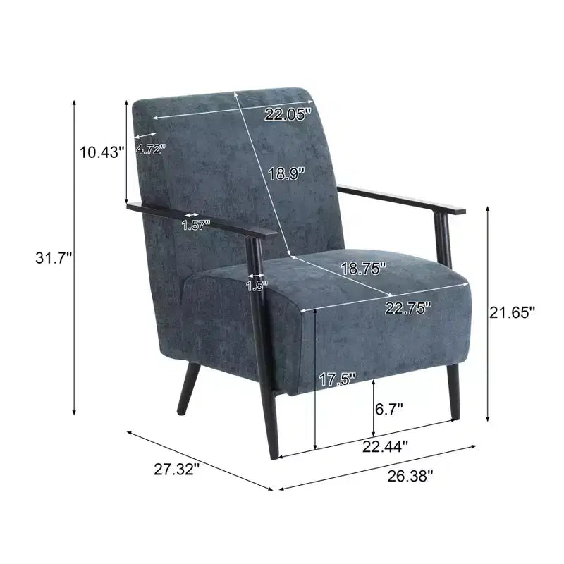MAYEERTY Lot de 2 chaises longues modernes 67 cm, revêtement en polyester, cadre en métal robuste, coussins confortables, salon, chambre, bureau, gris bleu