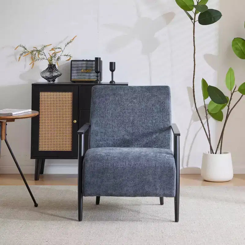 MAYEERTY Lot de 2 chaises longues modernes 67 cm, revêtement en polyester, cadre en métal robuste, coussins confortables, salon, chambre, bureau, gris bleu