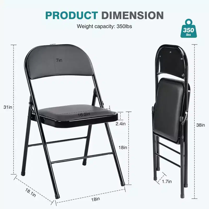 TUYOHW 18 Chaises pliantes de salle à manger, lot de 2/4, chaises d'appoint en cuir imperméable pour cuisine et salle à manger, pieds en métal robustes avec capacité de 159 kg