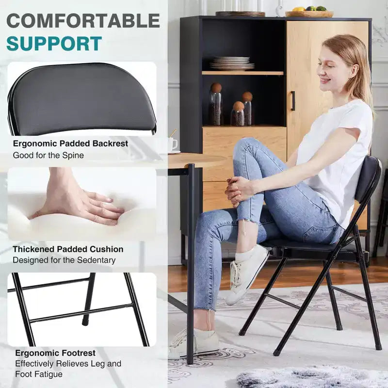 TUYOHW 18 Chaises pliantes de salle à manger, lot de 2/4, chaises d'appoint en cuir imperméable pour cuisine et salle à manger, pieds en métal robustes avec capacité de 159 kg