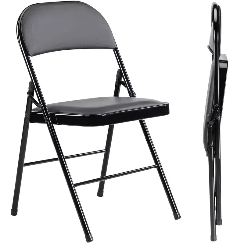 TUYOHW 18 Foldable Dining Chairs Set of 2/4,Waterproof Leather Side Chairs for Kitchen and Dining Room,Sturdy Metal Legs with 350lbs Capacity