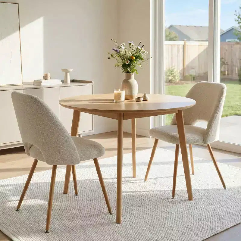 Boucl Upholstered Dining Chairs Set of 2, Modern Comfortable Kitchen Chairs with Curved Backrest and Metal Legs - Panipeachy