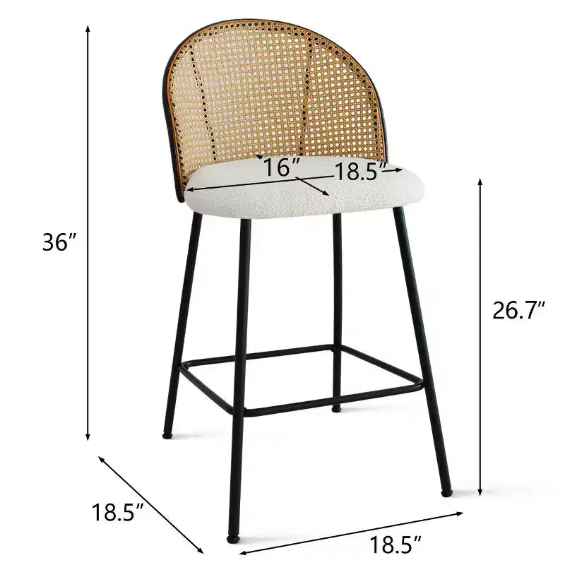 Lot de 2 tabourets de comptoir modernes à dossier en rotin, sièges sans accoudoirs en tissu bouclé avec base en métal, tabourets d'îlot de cuisine, chaises de bar à petit-déjeuner - Panipeachy