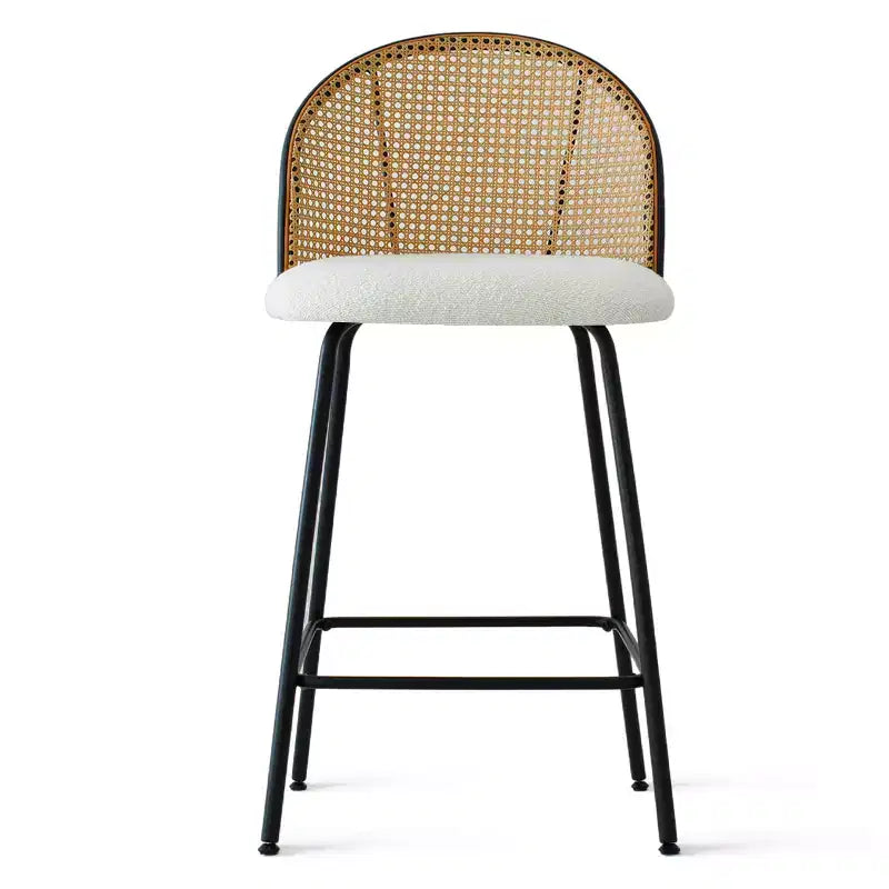 Lot de 2 tabourets de comptoir modernes à dossier en rotin, sièges sans accoudoirs en tissu bouclé avec base en métal, tabourets d'îlot de cuisine, chaises de bar à petit-déjeuner - Panipeachy