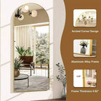 Miroir de 56 po x 21 po pleine longueur en forme d'arche avec cadre en alliage d'aluminium doré, autoportant ou mural, grand miroir de chambre à coucher