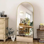 Miroir de 56 po x 21 po pleine longueur en forme d'arche avec cadre en alliage d'aluminium doré, autoportant ou mural, grand miroir de chambre à coucher