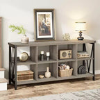 Meuble de rangement 8 cases et bibliothèque 62 cases style ferme – Étagère à livres moderne en bois avec cases, longue unité de rangement pour salon, entrée, bureau