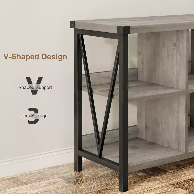 Meuble de rangement 8 cases et bibliothèque 62 cases style ferme – Étagère à livres moderne en bois avec cases, longue unité de rangement pour salon, entrée, bureau