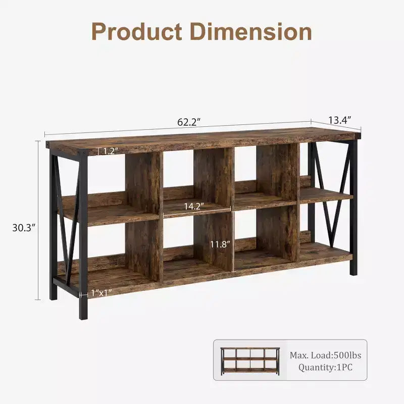 Meuble de rangement 8 cases et bibliothèque 62 cases style ferme – Étagère à livres moderne en bois avec cases, longue unité de rangement pour salon, entrée, bureau