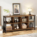 Meuble de rangement 8 cases et bibliothèque 62 cases style ferme – Étagère à livres moderne en bois avec cases, longue unité de rangement pour salon, entrée, bureau