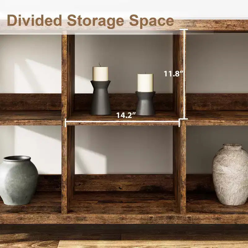 Meuble de rangement 8 cases et bibliothèque 62 cases style ferme – Étagère à livres moderne en bois avec cases, longue unité de rangement pour salon, entrée, bureau