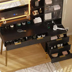 Coiffeuse moderne avec miroir éclairé, 5 tiroirs, prise de courant et ports USB, table de maquillage cannelée avec étagère de rangement pour femmes et filles