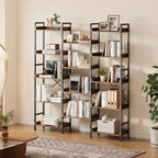 GustoWave Étagère triple à 5 niveaux, Bibliothèque industrielle à 14 compartiments avec conception divisible, 25 kg par étagère, pour bureau à domicile, Marron