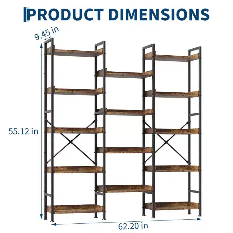 GustoWave Étagère triple à 5 niveaux, Bibliothèque industrielle à 14 compartiments avec conception divisible, 25 kg par étagère, pour bureau à domicile, Marron