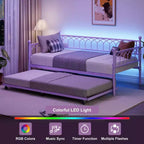 Lit de repos avec lit gigogne, station de charge et lumières LED, cadre de canapé-lit avec lit escamotable pour salon, chambre d'amis, appartement, petits espaces