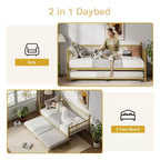 Lit de repos avec lit gigogne, station de charge et lumières LED, cadre de canapé-lit avec lit escamotable pour salon, chambre d'amis, appartement, petits espaces