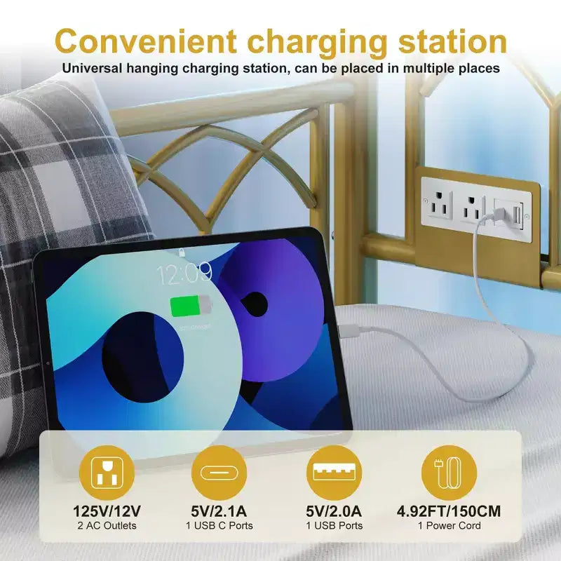Lit de repos avec lit gigogne, station de charge et lumières LED, cadre de canapé-lit avec lit escamotable pour salon, chambre d'amis, appartement, petits espaces