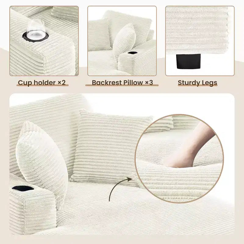 Hyleory Chaise longue en velours côtelé avec ottoman, fauteuil inclinable une place, fauteuil d'appoint moderne pour salon ou chambre à coucher