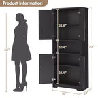 Meuble de rangement, armoire de cuisine haute de 178 cm - buffet autoportant à 4 portes avec étagères réglables, noir/gris/blanc