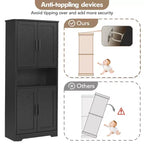 Meuble de rangement, armoire de cuisine haute de 178 cm - buffet autoportant à 4 portes avec étagères réglables, noir/gris/blanc