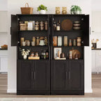 Meuble de rangement, armoire de cuisine haute de 178 cm - buffet autoportant à 4 portes avec étagères réglables, noir/gris/blanc