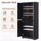 Meuble de rangement, armoire de cuisine haute de 178 cm - buffet autoportant à 4 portes avec étagères réglables, noir/gris/blanc
